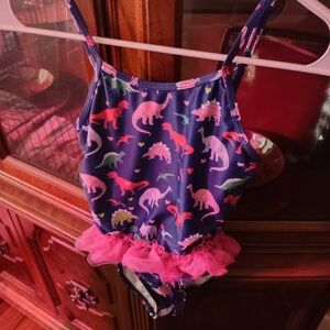 Dinosaur Print Swimsuit with Pink Ruffles